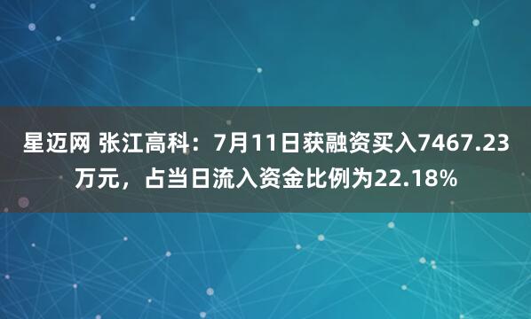 星迈网 张江高科：7月11日获融资买入7467.23万元，占当日流入资金比例为22.18%